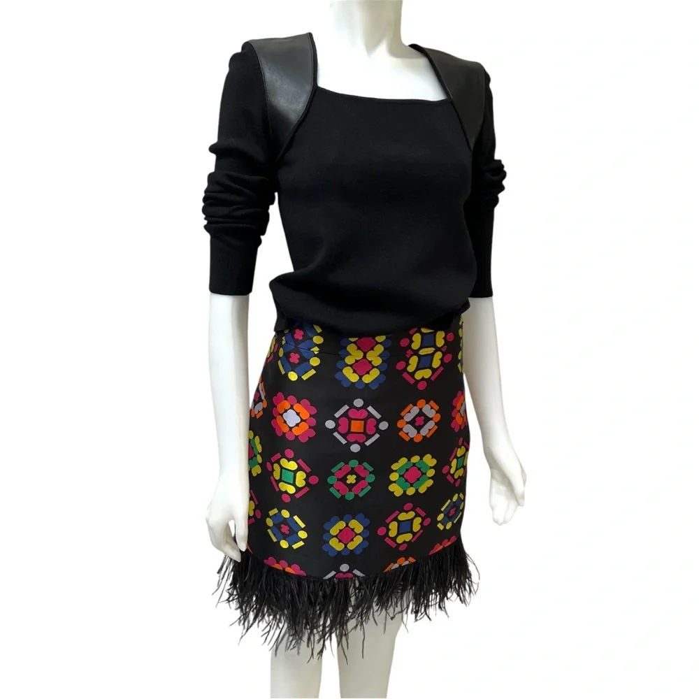 NWT MILLY NY Mini Skirt Couture Barbicore Glam Ostrich Feather Print Allover Sz2